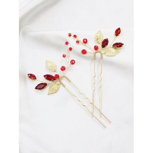 Brihasory Red Bridal Hair Pins 2PCS Wedding Hair Pieces for Brides, Handmade Rhinestone Hair Clip for Women Hair Accessories, Party Prom Hair Decoration Bridesmaid Gifts