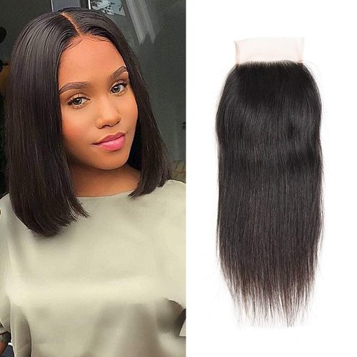 Straight Lace Closure Human Hair 4x4 HD Lace Closure 10 Inch Unprocessed Brazilian Virgin Hair Lace Frontal Free Part Closure 100% Human Hair Extensions for Black Women Pre Plucked Natural Black