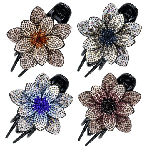 inSowni 4 Pack Luxury Fancy Decorative Glitter Sparkly Crystals Rhinestones Big Flower Hair Claws Clips Barrettes Hairpins Clamps Korean Hair Accessories for Women Girls Thick Long Hair