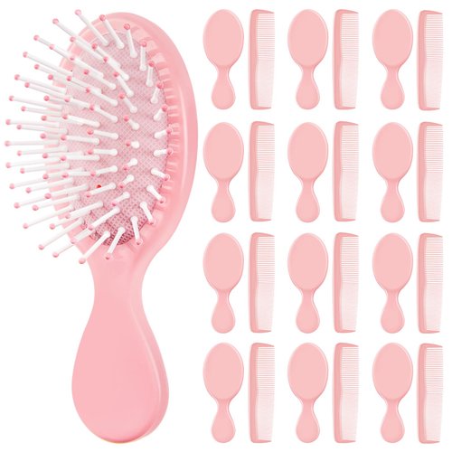 FillTouch 24 Pcs Mini Hair Brush Detangler Travel Wet Dry Hair Combs Small Pocket Detangling Plastic Hair Combs for Spa Birthday Sleepover Bridal Shower Bachelorette Christmas Gift Box (Pink)