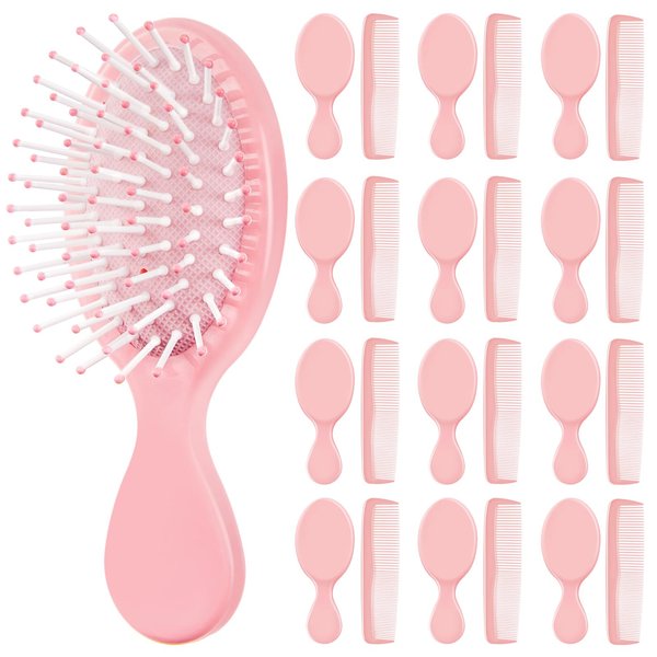 FillTouch 24 Pcs Mini Hair Brush Detangler Travel Wet Dry Hair Combs Small Pocket Detangling Plastic Hair Combs for Spa Birthday Sleepover Bridal Shower Bachelorette Christmas Gift Box (Pink)