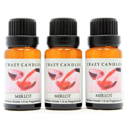 Merlot (Made in USA) 3 Bottles 1/2 FL Oz Each (15ml) Premium Grade Scented Fragrance Oil (Wine Aroma)