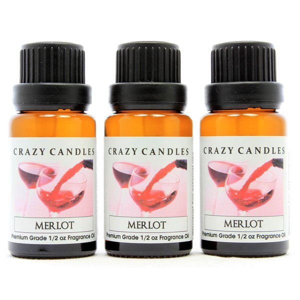 Merlot (Made in USA) 3 Bottles 1/2 FL Oz Each (15ml) Premium Grade Scented Fragrance Oil (Wine Aroma)