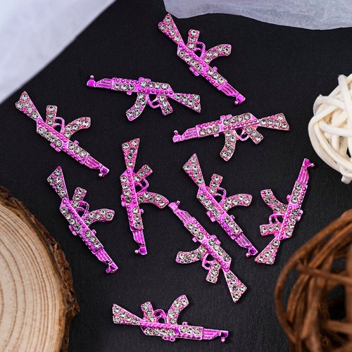 Punk Style Pink Gun Nail Charms 10PCS - 3D Metal Nail Decorations with Crystal Rhinestones for Acrylic Nails