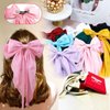 Hibasso 2-Piece Silky Satin Hair Bows Set for Women, Girls with Long Tails and Metal Clips – Aesthetic bow hair clip, Stylish Hair Accessories (Light Pink & Bright Yellow)