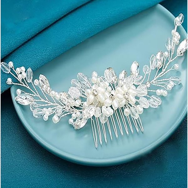 Bmirth Wedding Hair Combs Silver Flower Hair Comb Pearl Bridal Hair Piece Crystal Bride Hair Accessory for Women and Girls