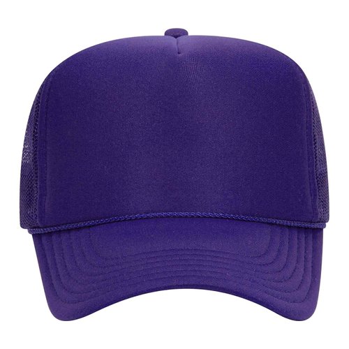Otto Cap 5 Panel High Crown Mesh Back Trucker Hat Polyester Foam Front Purple