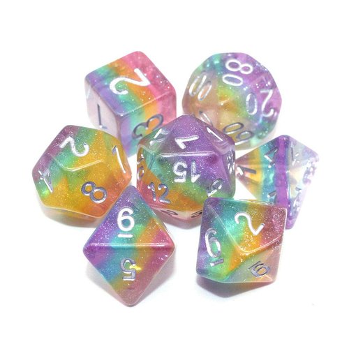 Dice DND Dice Set Glitter Rainbow Dice Fit Dungeons and Dragons D&D RPG Role Playing Game Pathfinder MTG Table Game Transparent Polyhedral Dice Set (Sparkly Rainbow)