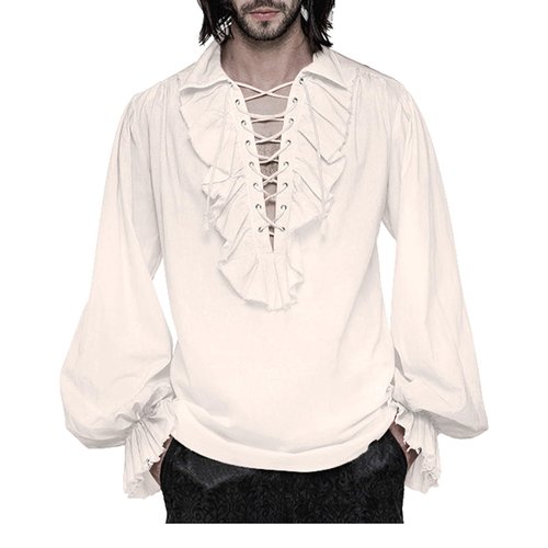 Mens Pirate Costume Shirt Steampunk Medieval Renaissance Shirt Gothic Ruffled Halloween Cosplay Tops White