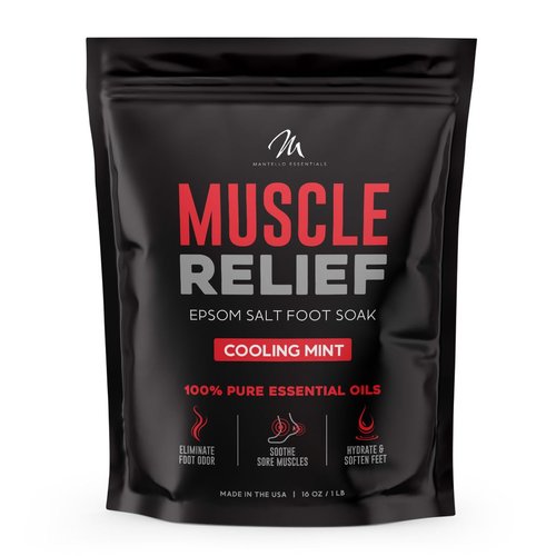 Mantello Muscle Relief Foot Soak Salts - Foot Soaker for Use with a Feet Soaking Tub - Epsom Salts for Soaking Feet to Soften and Soothe Feet - with Essential Oils - Pedicure Foot Soak, 1 lb. Bag