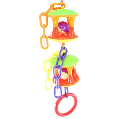 Bonka Bird Toys 2181 Duo Ball Swivel 13" x 3", Medium Parrot Puzzle Tug Cage Toy, African Grey, Conure, Quaker, and Similar Sized Birds