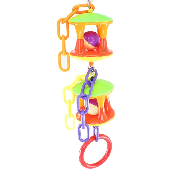 Bonka Bird Toys 2181 Duo Ball Swivel 13" x 3", Medium Parrot Puzzle Tug Cage Toy, African Grey, Conure, Quaker, and Similar Sized Birds