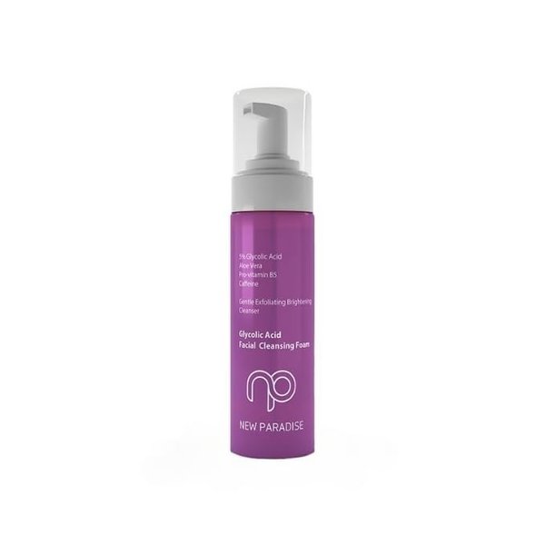 NEW PARADISE Glycolic Acid Facial Cleansing Foam - Exfoliating Brightening Cleanser with Aloe Vera, Pro-vitamin B5 - Anımal Test Free