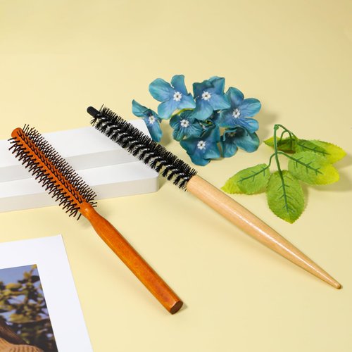 2 PCS Mini Round Curl Brush Set - Portable Bristle Brush Rollers for Styling Thin Hair, Short Hair, Bangs, Blow Drying, Lifting, and Men's Beard