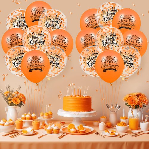 Orange Happy Birthday Balloons 18Pcs Birthday Latex Confetti Balloons Thanksgiving Birthday Party Balloons Decorations for Kids Boys Girls Women Men Halloween Fall Birthday Party Supplies
