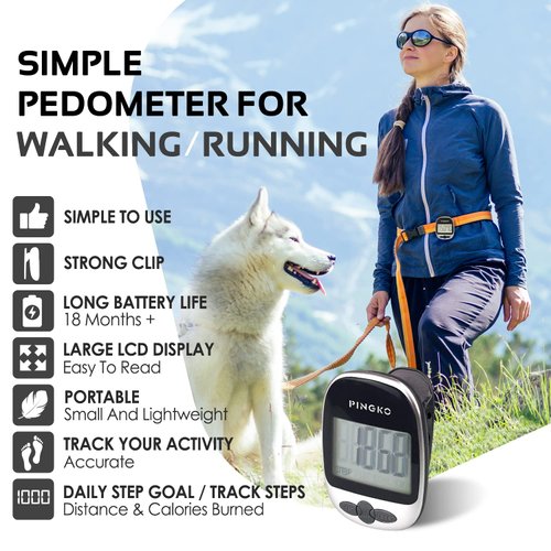 PINGKO Track Steps Multi-Function Portable Sport Pedometers Step/Distance/Calories Counter Fitness Tracker - Black…