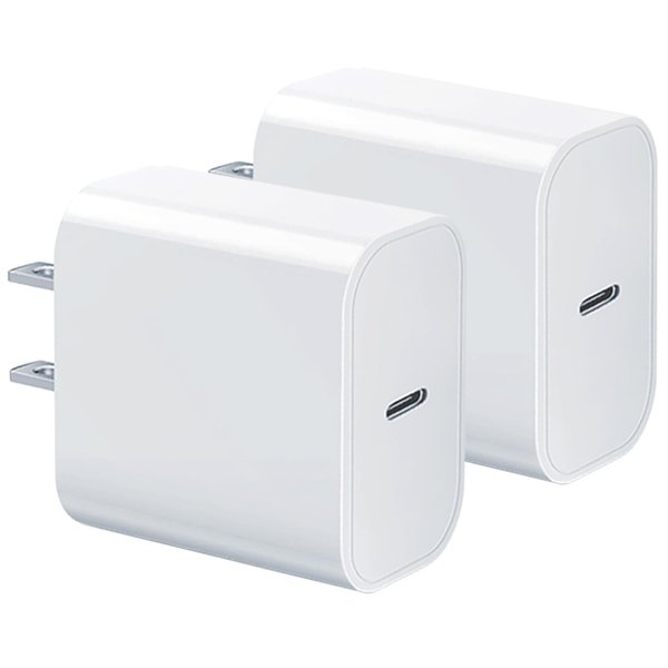 USB-C Charger Block for Apple Watch iWatch Series Ultra/10/9/8/7/6/SE/SE2/5/4/3, Type-C PD Fast Charging USBC 20w Power Adapter Plug for iPhone iPad,2-Pack White (Cable Not Included)