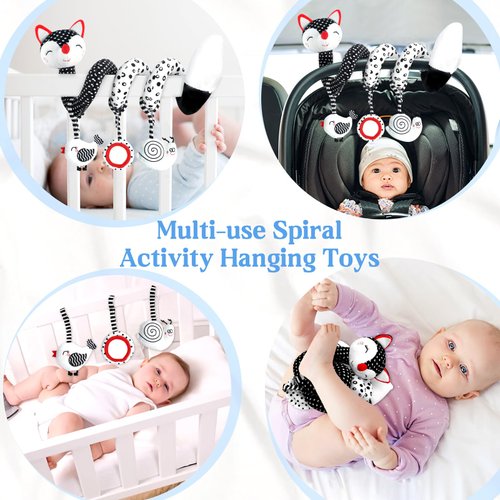 Car Seat Toys Baby Toys 0-3 Months Infant Toys Spiral Stroller Toys, Newborn Toys Black and White Baby Toys, High Contrast Baby Toys for Crib Mobile, Baby Toys Gift for 0 3 6 9 12 Months Girls Boys