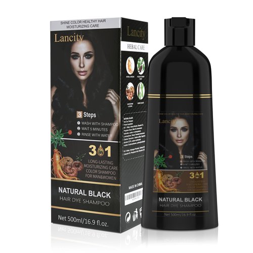 Lancity Hair Dye Shampoo 3-In-1 Hair Color Shampoo Instant Coloring Gray Hair Coverage Nature Her...