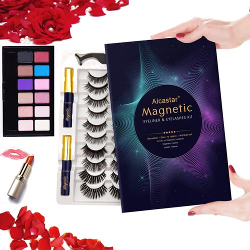 Magnetic Eyelashes with Eyeliner Kit, Magnetic Lashes 10 Pairs, Magnetic Eyeliner 4 tubes, Natural Look, Waterproof, Easy to Use, Comfortable, Magnetic Lashes,