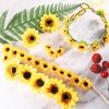 Fiada 16 Pieces Sunflower Headbands Set Including 6 Pieces Sunflower Crown, 2 Pieces Sunflower Hair Clips, 8 Pieces Sunflower Hairpins for Women Wedding Hair Accessories