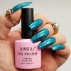 AIMEILI Soak Off U V LED Gel Nail Polish - Diamond Glitter Teal Blue Green (044) 10ml