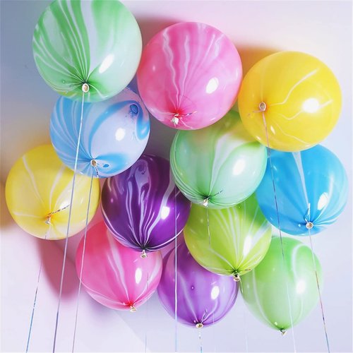 Rainbow Tie Dye Balloons 50PCS 12 Inch Agate Marble Latex Swirl Balloons For Tie Dye Birthday Par...