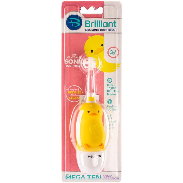 Brilliant Kids Sonic Toothbrush Duck with Sonic Waves and LED Light Timer for Children Age 3 and Up, Microfiber Soft Bristles, Brush Head Electric Tooth Brush, Childrens Toothbrush - 1 Count