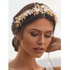 Brishow Flower Wedding Headband Gold Leaf Hair Band Pearl Bridal Hair Accessories for Women
