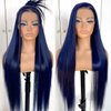 MITIMES 13x6 Dark Blue Straight HD Lace Front Wig Pre-Plucked Glueless Long Straight Blue Lace Front Wigs Synthetic Wear and Go Lace Front Wigs