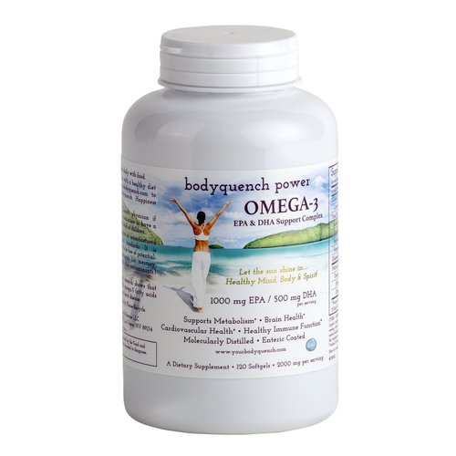 bodyquench Omega-3 High Potency DHA & EPA Support Complex - 2000 mg Natural Fish Oil Concentrate Supplies 1000 mg EPA + 500 mg DHA per Serving, Promotes Heart & Brain Health,120 Softgels