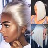 Byluxurious 60# Grey Platinum Blonde Wig Human Hair for White Pre Plucked HD Transparent Short Bob Wigs Human Hair Silver Ash White Lace front Wig For Women T Part Brazilian Hair 14 Inch 150 Density