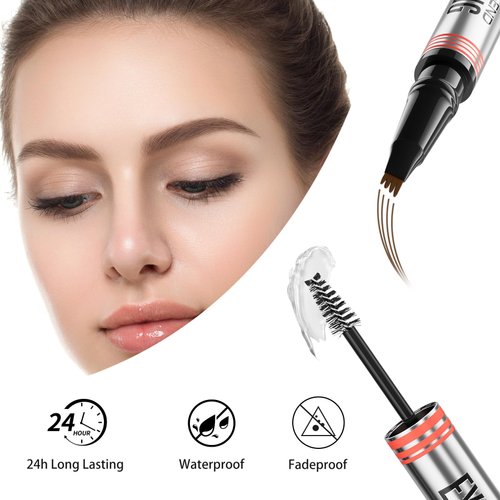 Microblading Eyebrow Pencil, Brow Gel Clear, 2 in 1 Clear Brow Gel Eye Brow Pen for Women, Curved Eyebrow Pen, Eyebrow Tinting Kit, Gel Para Cejas, Natural Hair-Like Brows, Last All Day (Light Brown)
