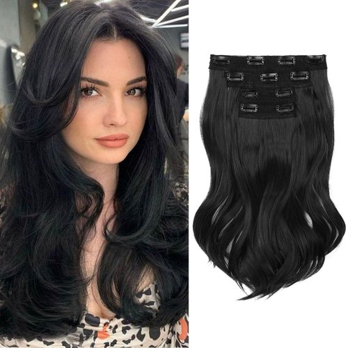 NTYNTY Clip in Hair Extensionss, 4PCS Hair Extensions 14" Short Layered Cut Hair Extensions Invisible Lace Weft Natural Soft Hairpieces for Women (Black)