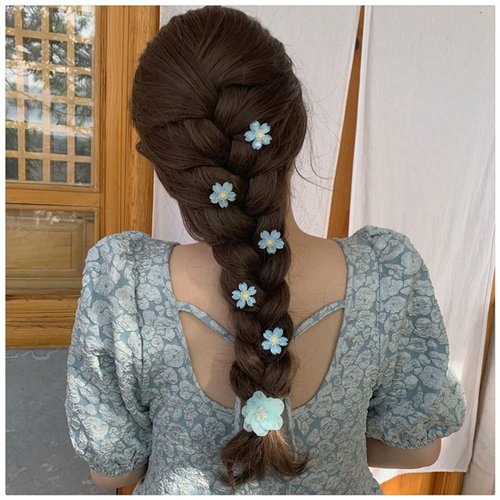 Jumwrit Flower Hair Clips Cute Snap Hair Clips Hawaii Flower Hair Clip 5PCS Hair Barrettes for Women Girls Flower Hair Accessories Clips（Blue）