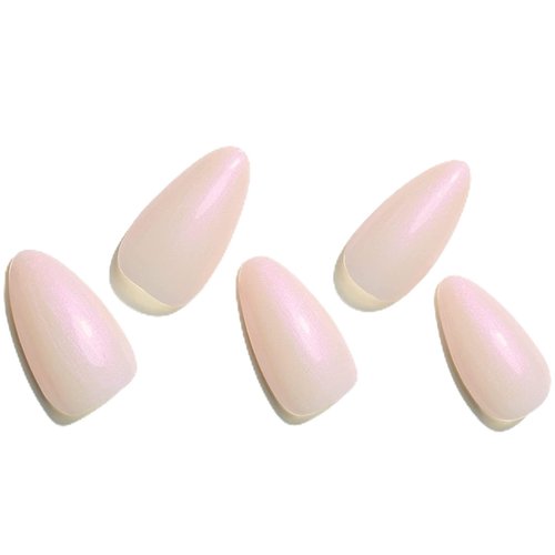 GLAMERMAID Pure White Press on Nails Medium Almond, Glazed Short Fake Nails Handmade Soft Jelly Gel, Donut Chrome Stiletto Glue on Nails, Glitter Oval Acrylic False Nails Stick on Nails Kit for Women