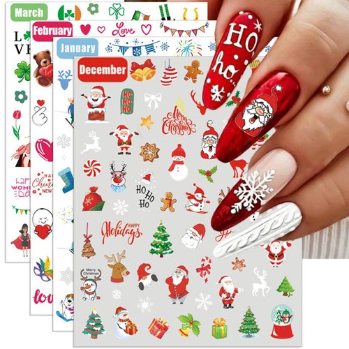 IDDFEVE 12 Months All Holiday Nail Stickers, 24 Sheets Seasonal Variety Pack 2 Pcs Per Month DIY Nail Art, Self-Adhesive Pegatinas Uñas for a Year of Halloween Christmas Thanksgiving&Valentine’s Day