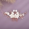 Teyglen Flower Bride Wedding Hair Comb Rose Gold Pearl Rhinestone Headpiece Flower Hair Accessories for Bride Bridal Crystal Side Comb Hair Piece for Women Girls (Rose Gold)