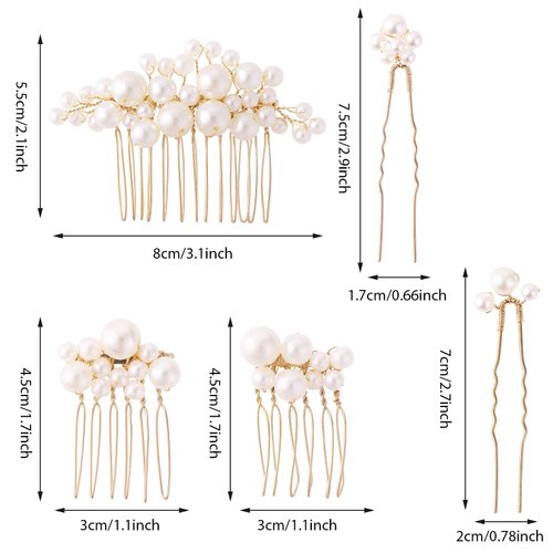 5PCS Pearl Hair Comb Set - Gold U-Shape Side Comb, Vintage Hair Clips, and Headpiece Accessories for Brides