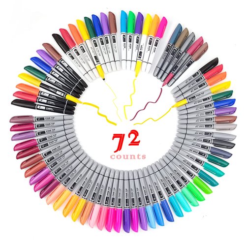TOWON Permanent Markers 72 Assorted Colors - Waterproof Colored Pens Set 45 Fine Tip, 8 Ultra Fine, 8 Chisel Tip, 6 Neon, 5 Metallic Markers Home Office School Supplies for Kids, Adults Coloring