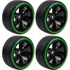 HIRCQOO 1/10 RC Drift Car Tires 12mm Hex Hub Wheel Rims & Hard Plastic Tyre 6 Spoke Compatible with Traxxas HSP Tamiya Kyosho HPI Redcat 1/10 On-Road RC Drift Drifting Car (Green)