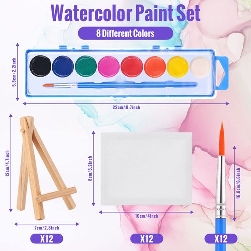 Fuutreo Watercolor Paint Sets 3x4 Mini Canvas Easel Paints Brush Set Kids Art Party Favors and Party Supplies Watercolor Paint Party Favors Washable Watercolor Bulk for Kids Birthday Prizes (24 Pcs)