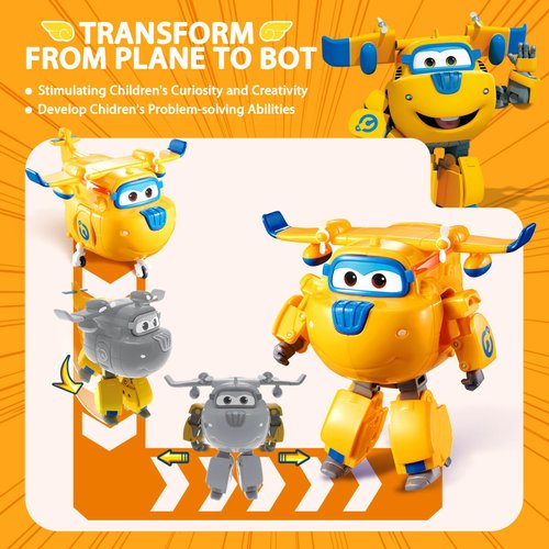 Super Wings Transformer Toys, 5 in Donnie Airplane Transformer Figures Toys, 2 in 1 Mode Rescue Bots Action Figure Toys for 3-5 Year Old Boys Girls, Fun Plane Toys for Toddlers Kids Age 3 4 5 6 7