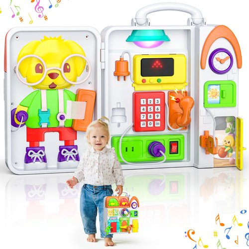 INNOSKY Busy Board Montessori Educational Toys for 1+ Year Old Boy Girl, Toddler Toys for 1-2 Years Old, Musical Baby Toys 12-18 Months, Bilingual Learning Toy for 1 Year Old Birthday Gifts