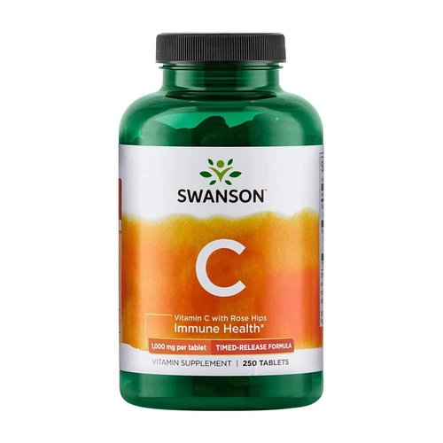 Swanson Timed-Release Vitamin C with Rose HIPS Immune System Support Skin Cardiovascular Health Antioxidant Supplement 1000 mg 250 Tablets(2 Pack)