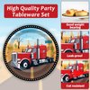 gisgfim 96 Pcs Semi Truck Party Supplies Paper Plates Napkins Tractor Trailer Themed Party Birthday Decorations Favors for Kids Semi Truck Party Decor Serves 24