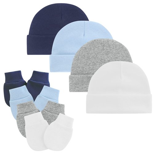 Zando Baby Hats and Mittens Unisex Infant Beanie Caps Newborn Hospital Hat with Scratch Mitten Set for Baby Boys Grils 4 Pack 2 One Size