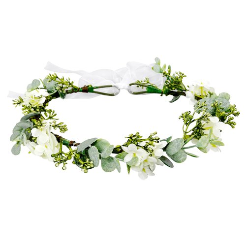 WOVOWOVO Green Leaf Crowns For Girls Women, Bridal Flower Crown Bride Hair Accessories Bohemian Floral Crown Eucalyptus Headband With Ribbon For Wedding Birthday Vacation Party Festival Photo Prop