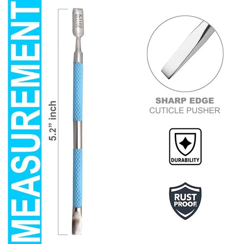 Cuticle Pusher Dual Sided - Sharp Edge Spoon Shaped Double Ended Cuticle Pusher Remover Cleaner Surgical Medical Grade Stainless Steel Manicure Pedicure Nail Art Care Tool Set (Blue) By Krisp Beauty