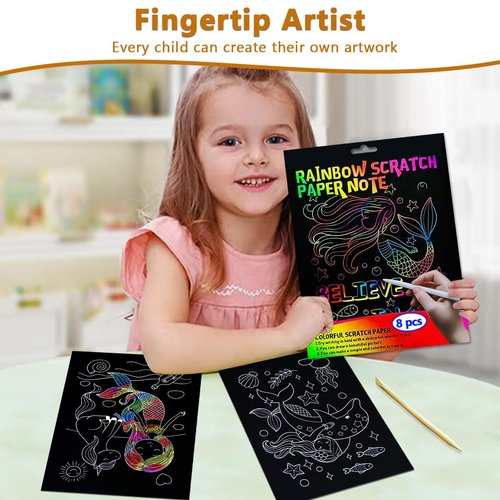 BAOXUE Scratch Art for Kids, Rainbow Scratch Paper Art Set, Scratch Coloring Book,Arts and Crafts for Kids Ages 4-8 Girls Boys,Christmas Crafts,Stocking Stuffers for Kids
